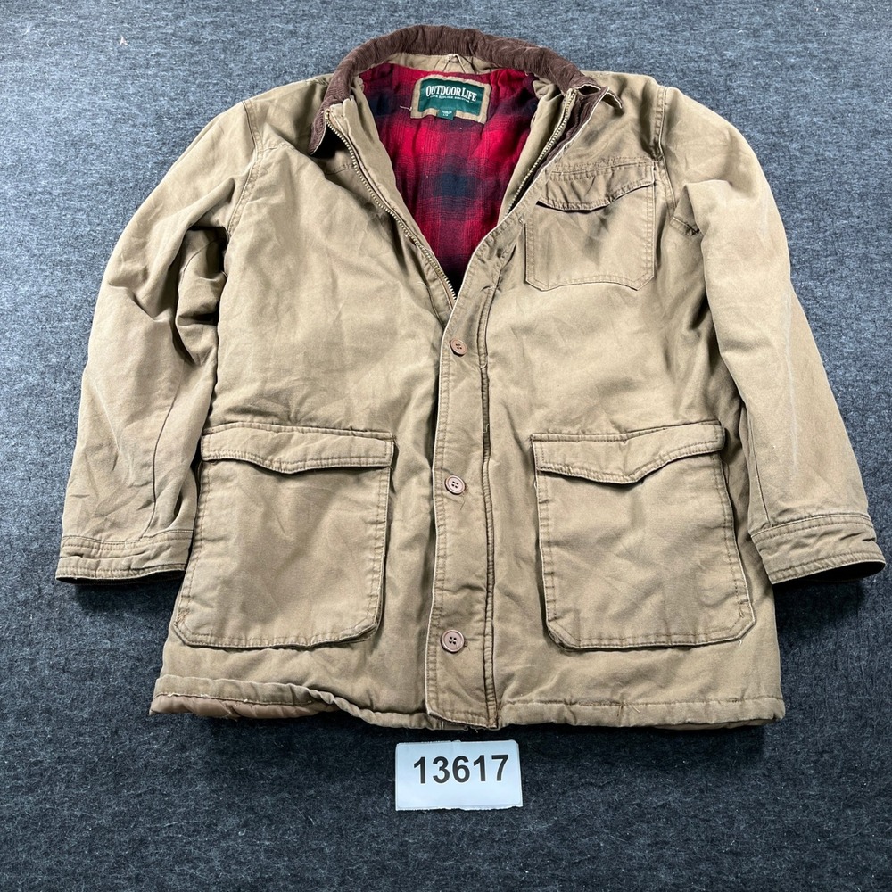 Outdoor Life Field Jacket Mens Large Brown Excellent Canvas Flannel Lined Coat